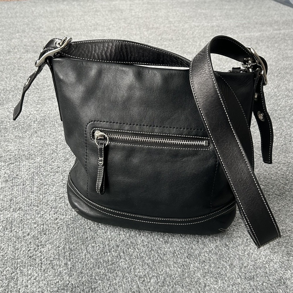 Coach Crossbody Bag Womens SoHo‎ Slim Black Leather Zip Purse Vintage Y2K